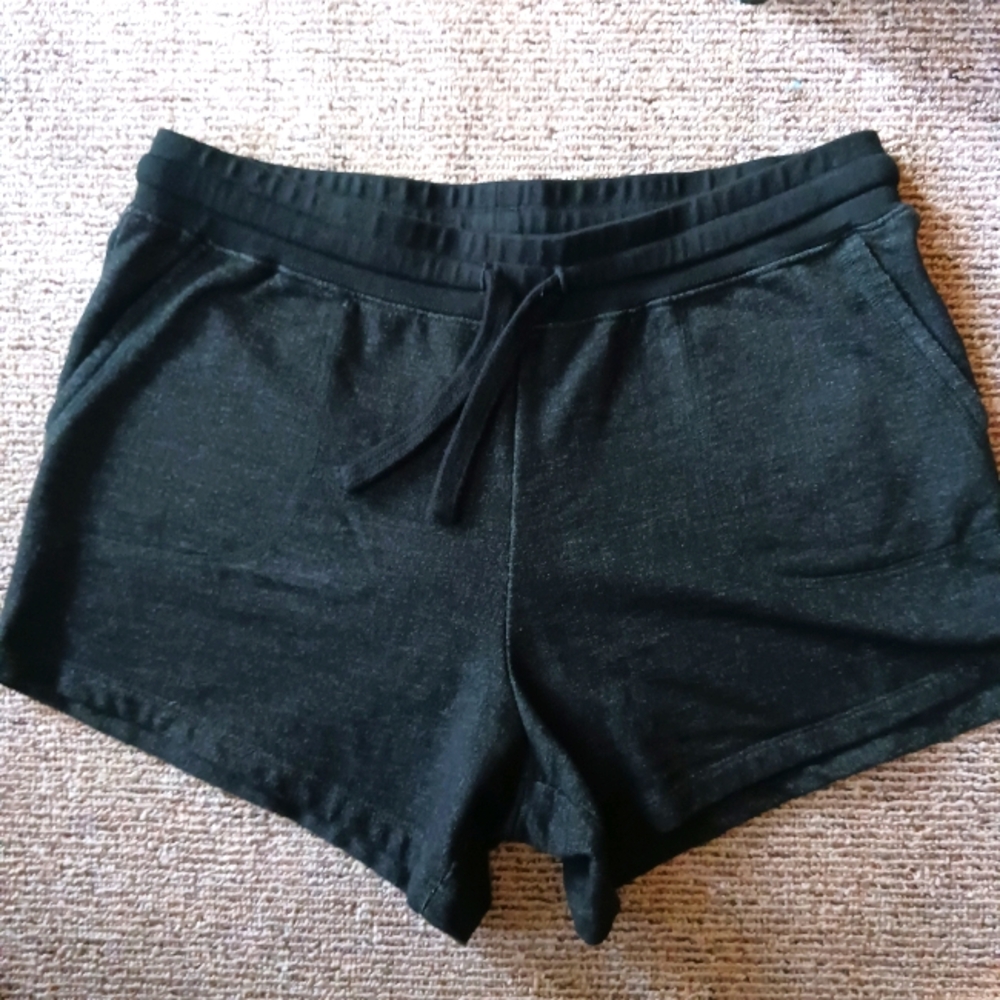 Pact Organic Cool Cotton Shorts Sz L Drawstring Stretch Lounge Dk Gray Black EUC